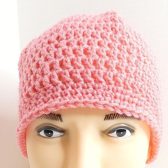 Sparkling Pink Skull Cap OS Handmade Crochet Hand Knit Warm Beanie Hat NWT - Picture 3 of 7